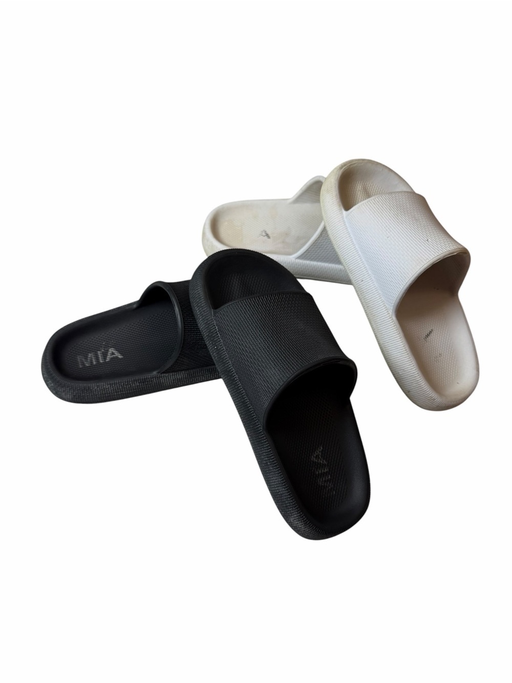 MIA Two-Tone Black and White Slide Sandals